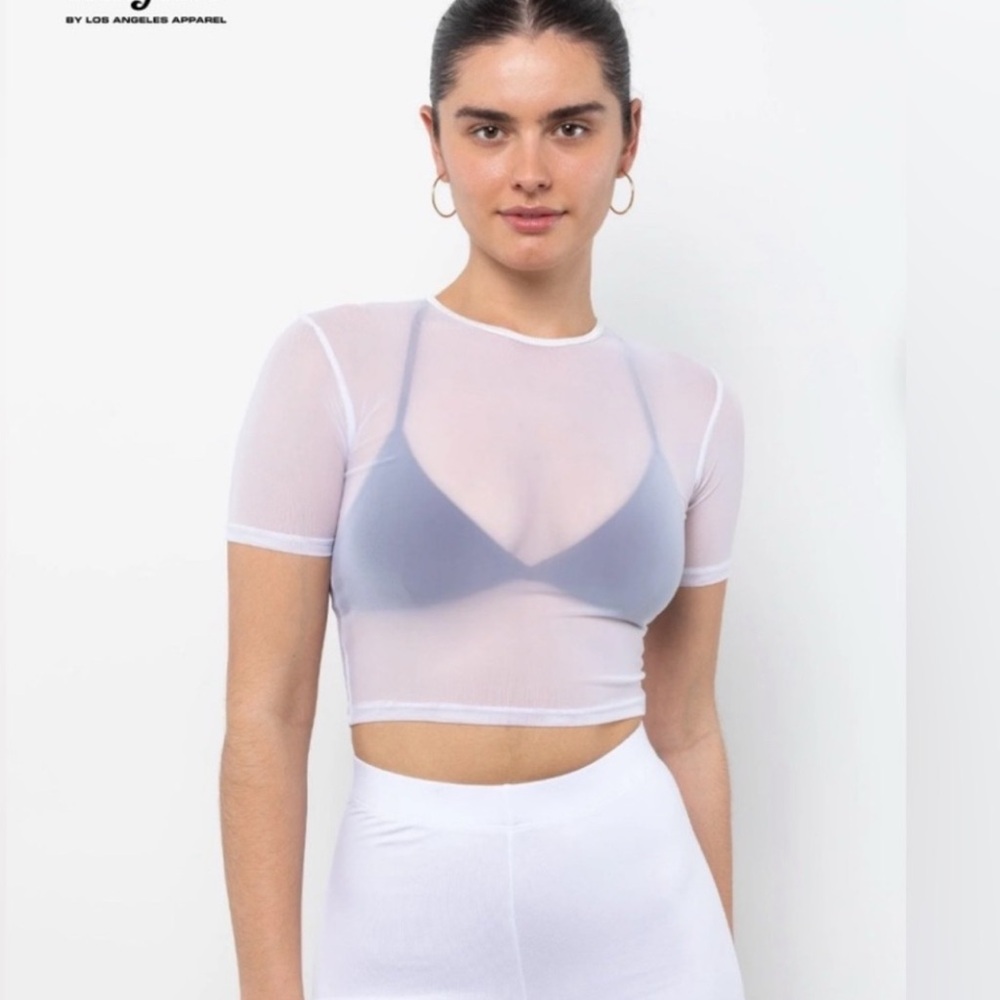 Los Angeles Apparel Micro Mesh Sheer Crop Top Tee Shirt Fairycore Grunge